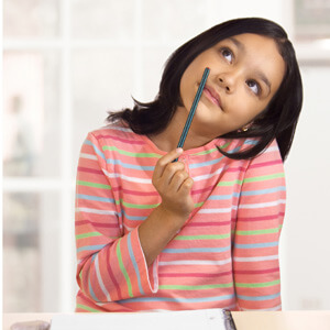 girl thinking with pencil